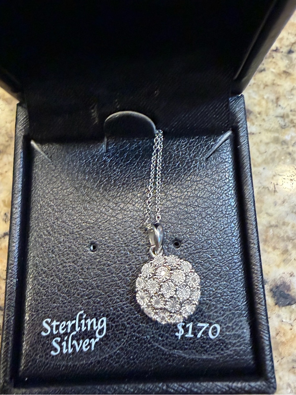 Macy’s Sterling Silver Round Diamond Pavé Cluster Pendant Necklace, 1/10 Carat
